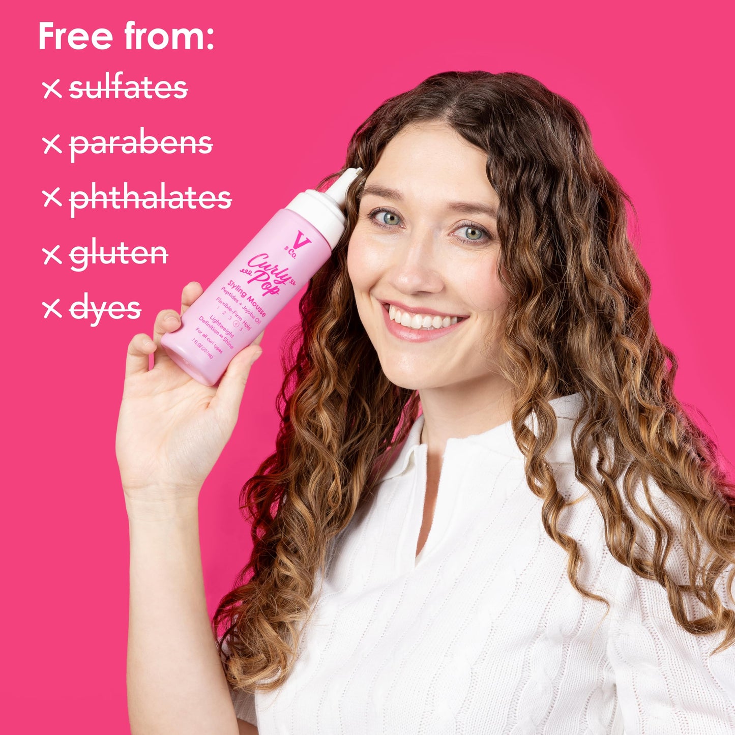 V&Co. Beauty Curly Pop Curl Defining Mousse (2 Pack) – Curl Mousse for Curly Hair, Anti Frizz & Moisturizing Hair Care with Peptides & Jojoba Oil, 6 oz