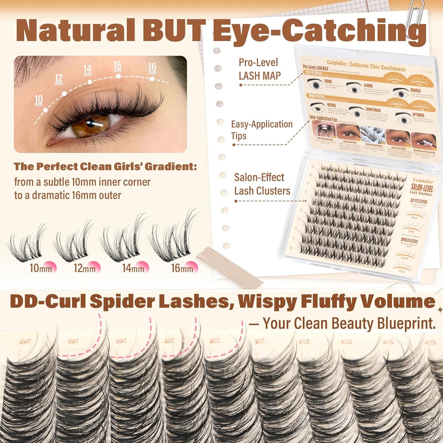 Spider Lashes Clusters - Natural Fluffy Eyelash Extensions | DD Curl Wispy Individual Lashes 10-16mm