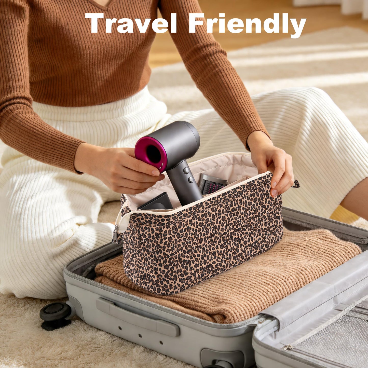 UUYUUY Hair Tools Travel Bag with Divider, Hair Tool Organizer Case for Dyson Airwrap & Shark FlexStyle, Large Capacity Storage Bag for Hair Dryer Curling Iron & Styling Accessories, Leopard