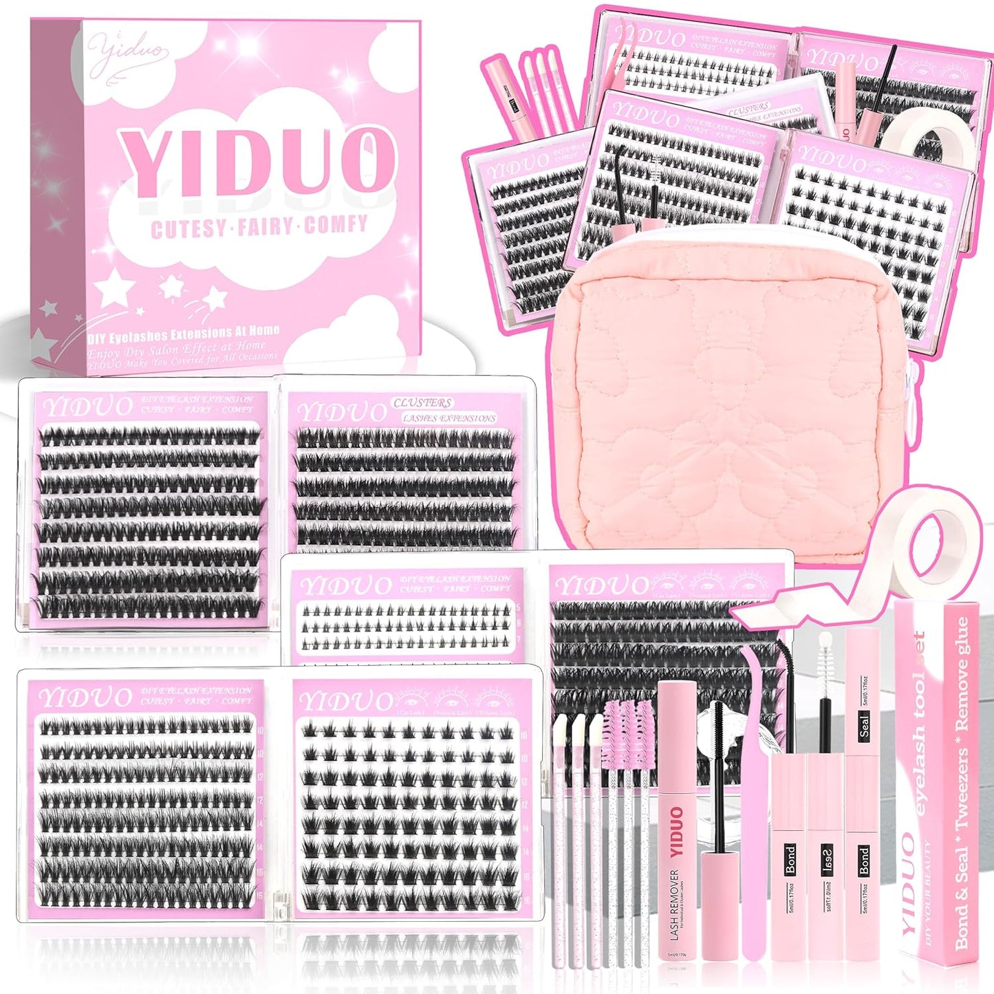 Lash Clusters Kit - 770 Pcs Faux Mink Volume Extensions | 5 Styles for DIY Home Use