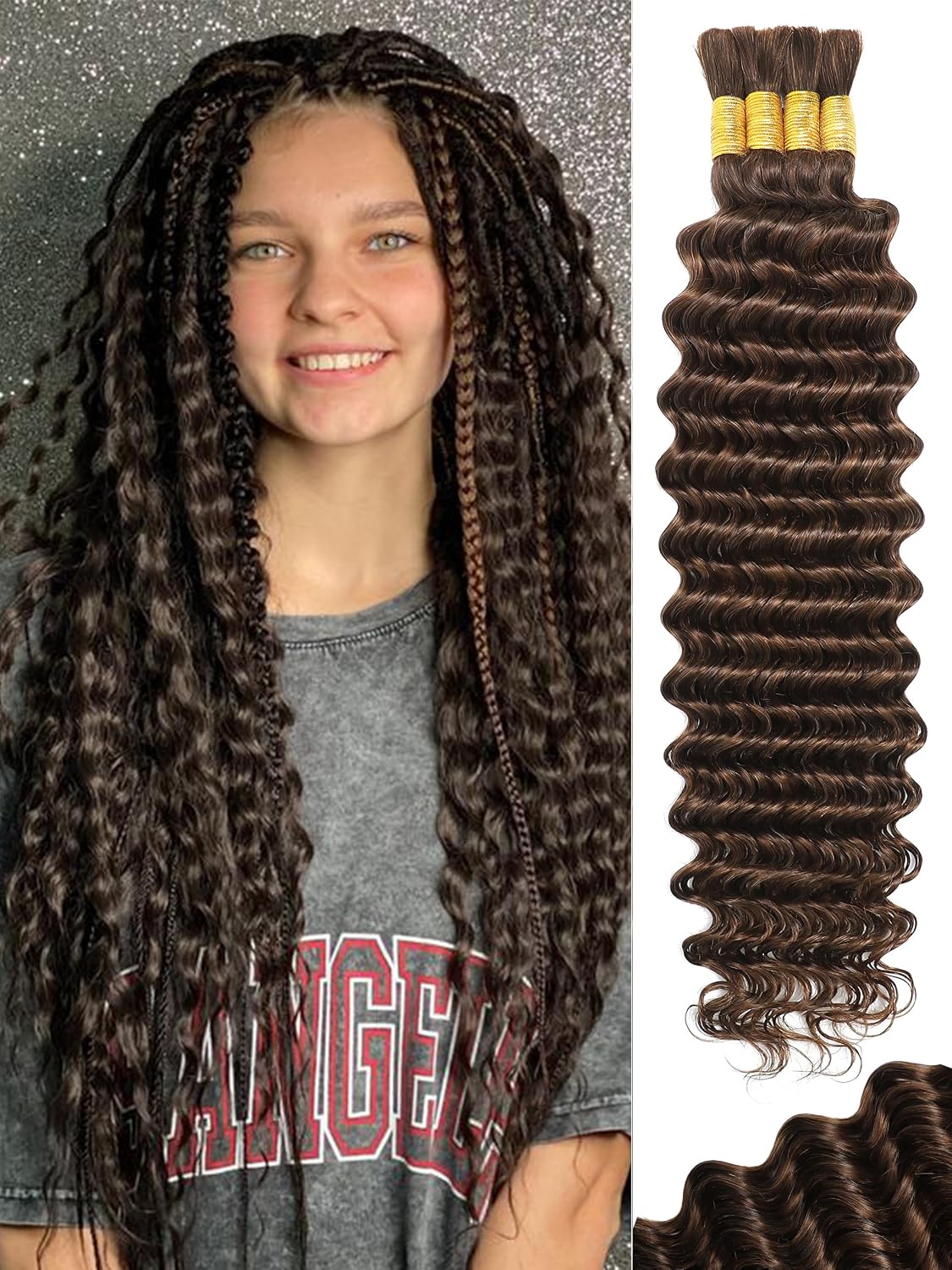 Human Braiding Hair - 18 Inch Deep Wave Bulk Extensions | 4 Bundles, No Weft, 10A Quality