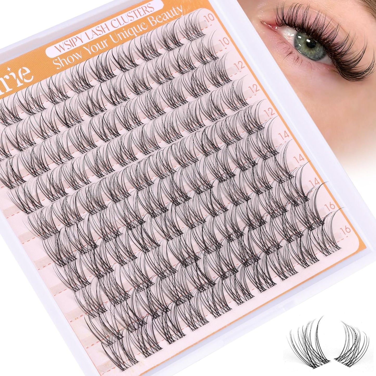 Manga Lash Clusters - Natural Wispy Eyelash Extensions | C-Curl 8-14mm, 180pcs DIY Kit