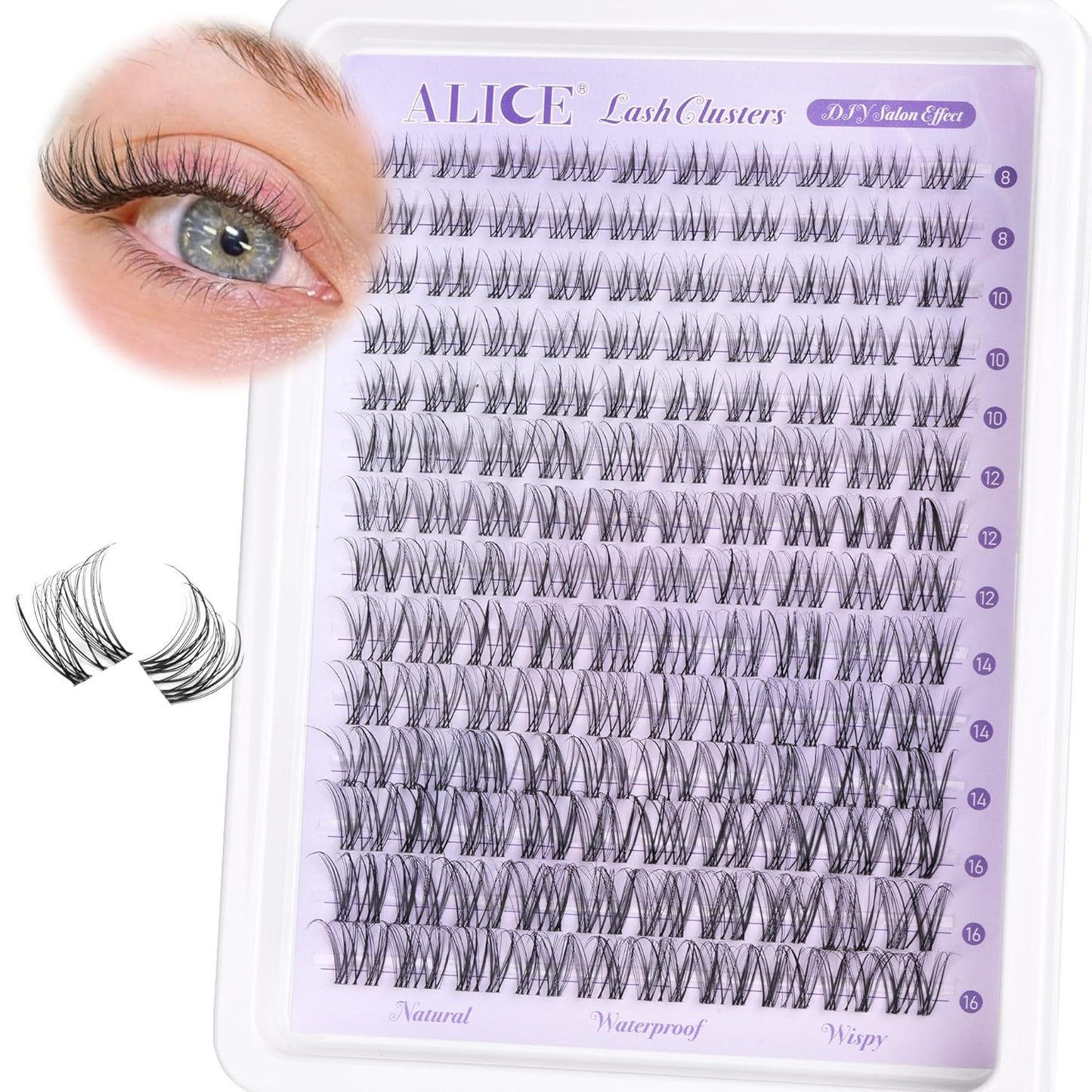 Natural Lash Clusters - Wispy Eyelash Extensions 168pcs | 8-16mm C-Curl, Soft Thin Band for a Natural Look