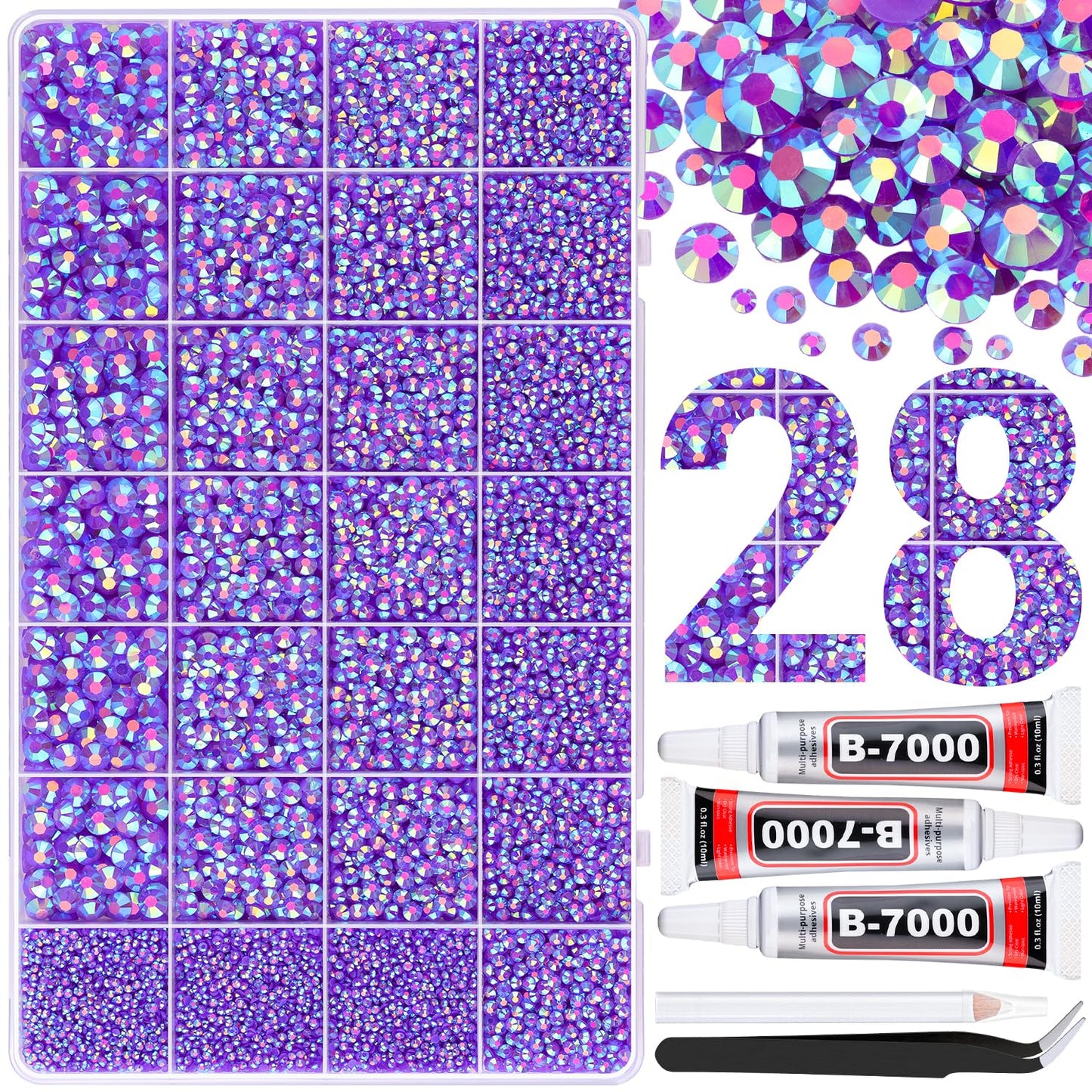 BELLEBOOST Jelly Rhinestones Bedazzling Kit - 45000 Pcs, 40 Colors, 3mm Flatback Gems for Crafting | Includes 3 Pcs B7000 Glue