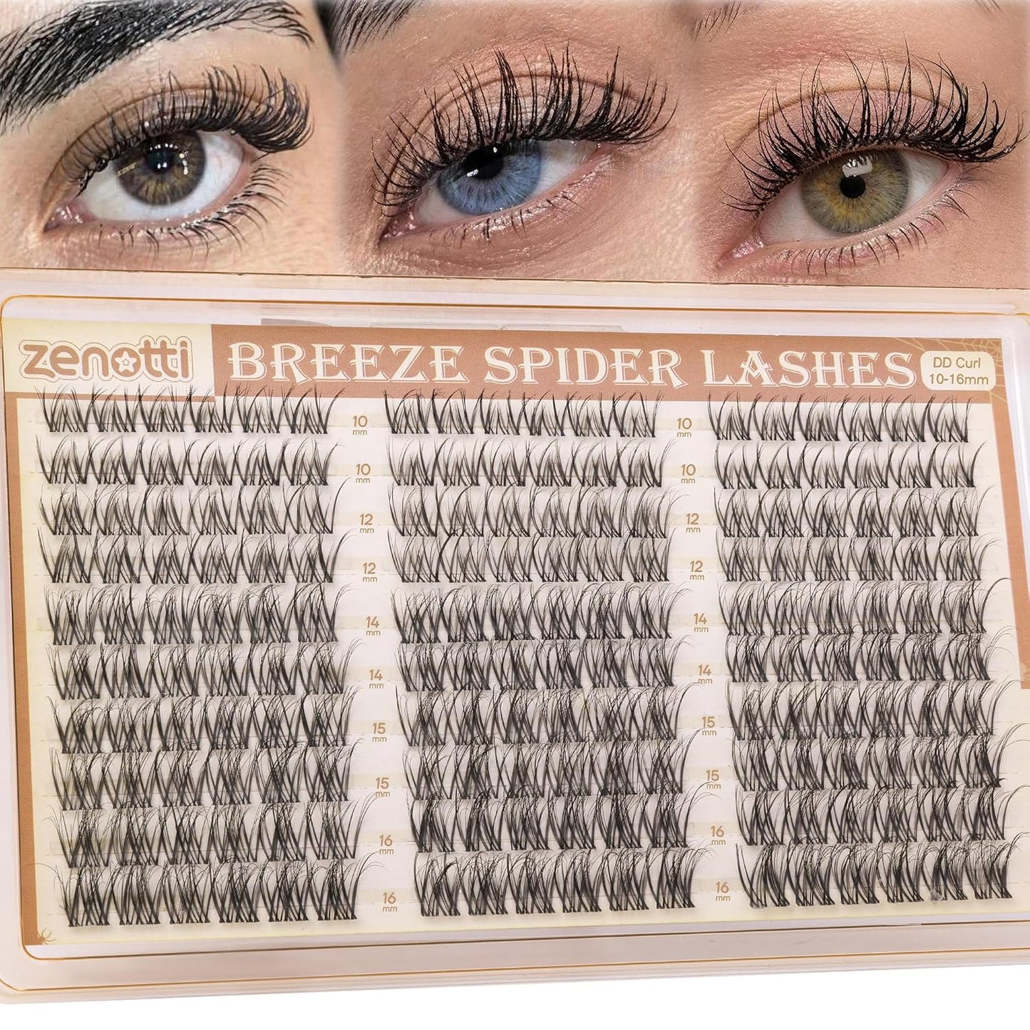 Natural Eyelash Clusters - Spider Breeze DD Curl 180PCS Wispy Extensions | Kim K Style with Invisible Band