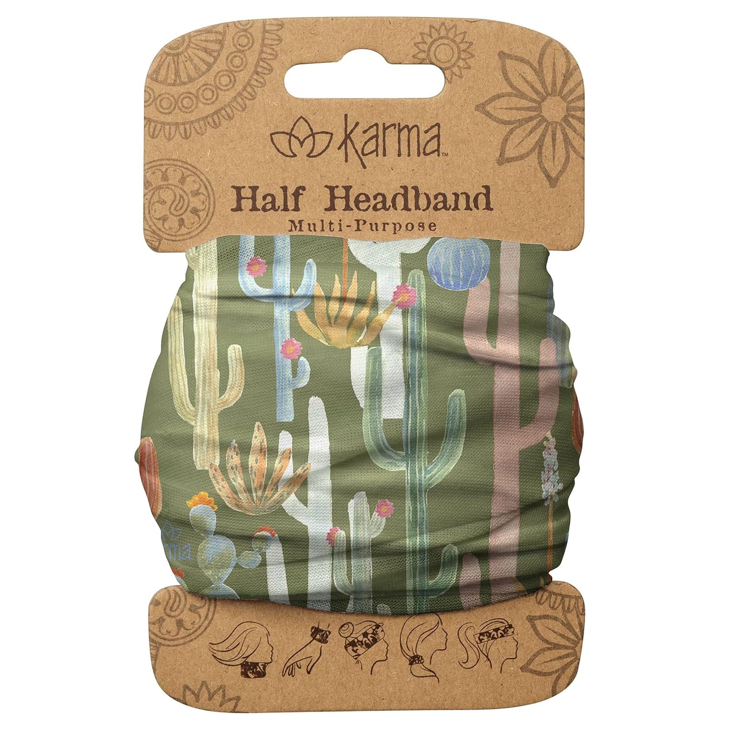 Floral Headband for Women | Stretchy Fabric Hair Scarf - Light Tan & Blue - Medium Size
