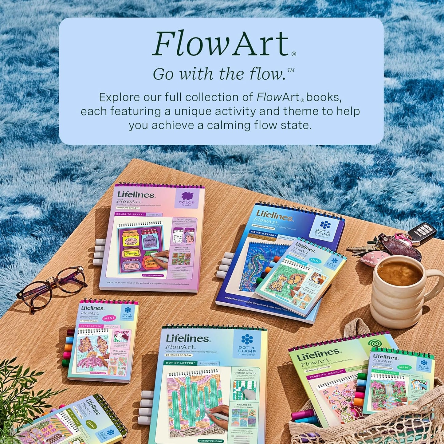 FlowArt Mini Activity Pads - Guided Dot-by-Letter Art Meditations | 3-Pack with 15 Markers & 60 Scenes for All Ages