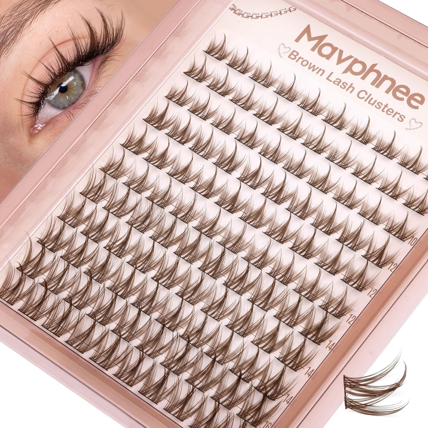 Anime Cluster Lashes - Brown Wispy Eyelash Extensions | C-Curly Spiky Manga DIY Pack (108 Pcs, 10-16MM)
