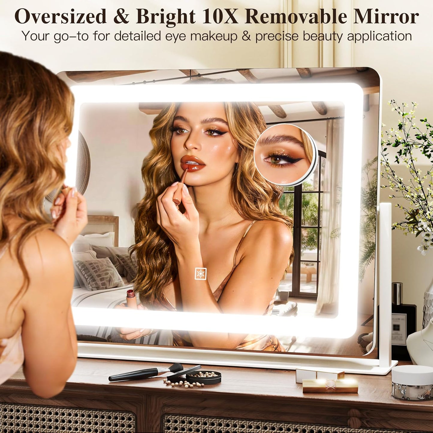 LED Vanity Mirror with Lights - 17" x 22" Lighted Makeup Mirror with 10X Magnification | 3 Color Modes & Dimmable, White