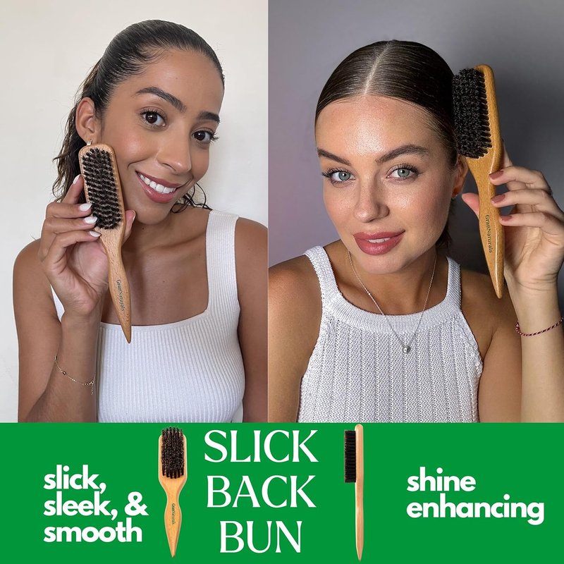 GranNaturals Boar Bristle Hair Brush - Sleek Ponytail & Bun Styling Tool | Backcombing & Teasing with Rat Tail
