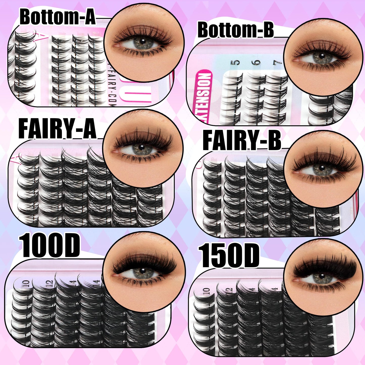 YIDUO Manga Lash Clusters Kit 534Pcs Wispy Fairy Volume Cluster Eyelash Extensions Kit Manga+100D+150D Spikes+Bottom D-curly Lashes Clusters Anime Cosplay Individual Lash Clusters Kit with Lash Glue