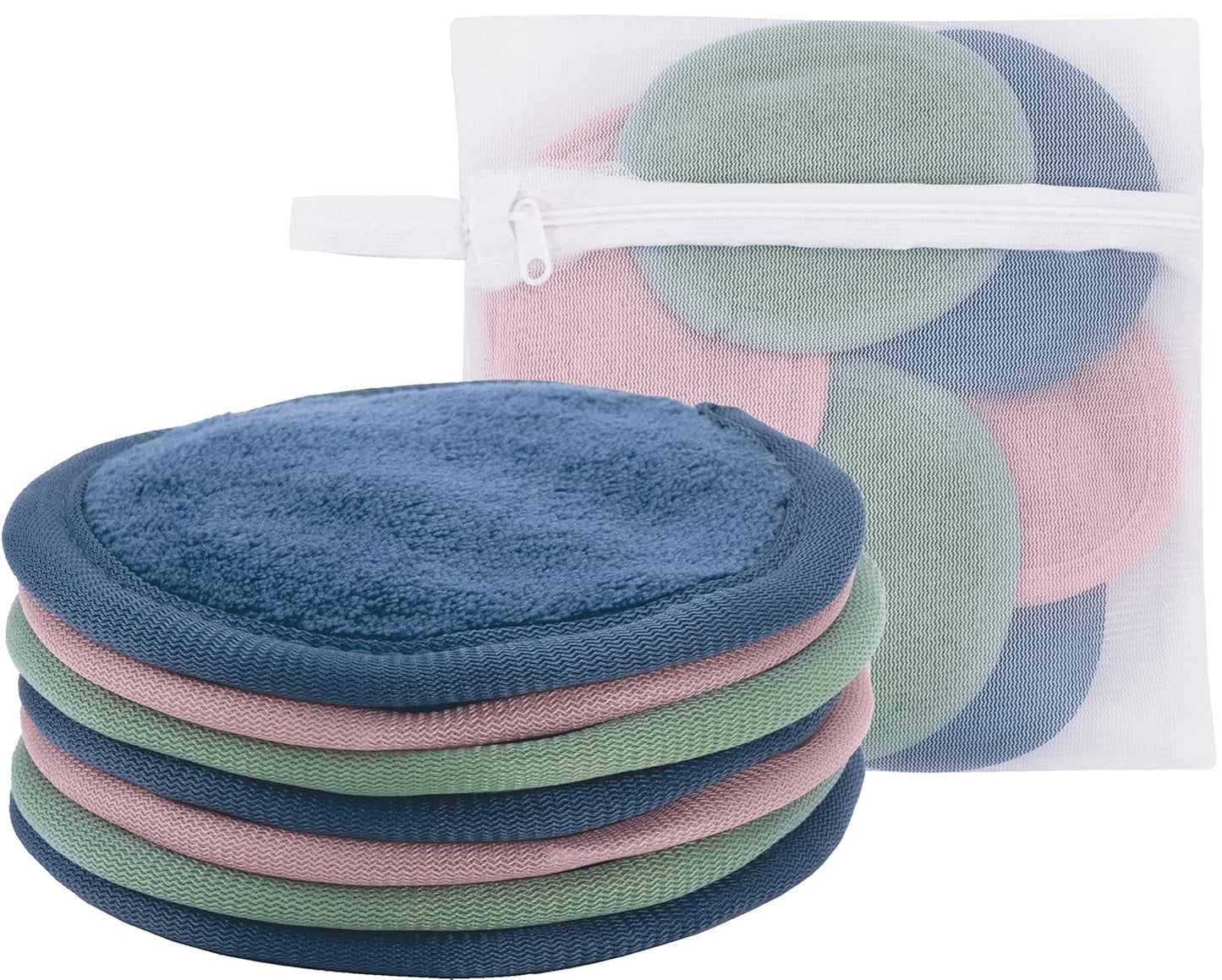 Makeup Remover Wipes - Reusable Skin Care Wipes with Laundry Bag | 4-Inch Diameter, 7 Pack, Assorted Colors