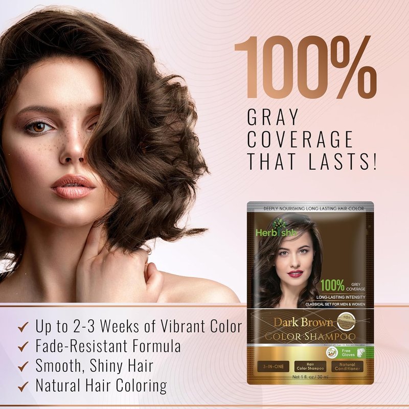 Natural Hair Color Shampoo for Gray Hair - Argan Oil Infused, Ammonia-Free | Travel Size, Dark Brown, 10+1 Pack