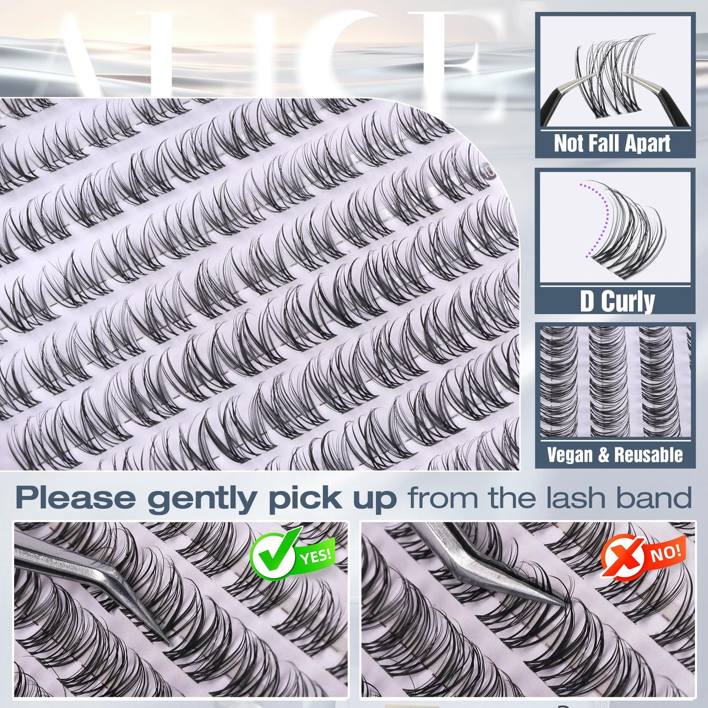ALICE Natural Short Lash Clusters Invisible Band Wispy Eyelash Clusters 8-12mm Cluster Eyelash Extensions Lash Extensions DIY Individual Lashes