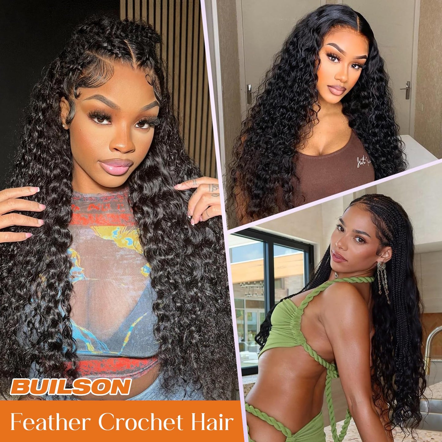 Miracle Knots Hair Feather Crochet Hair For Women, Deep Wave Crochet Hair Pre Looped 100 Strands 180g Synthetic Pre Separated Invisible Deep Curly Crochet Hair (1b#, 18inch 100strands)