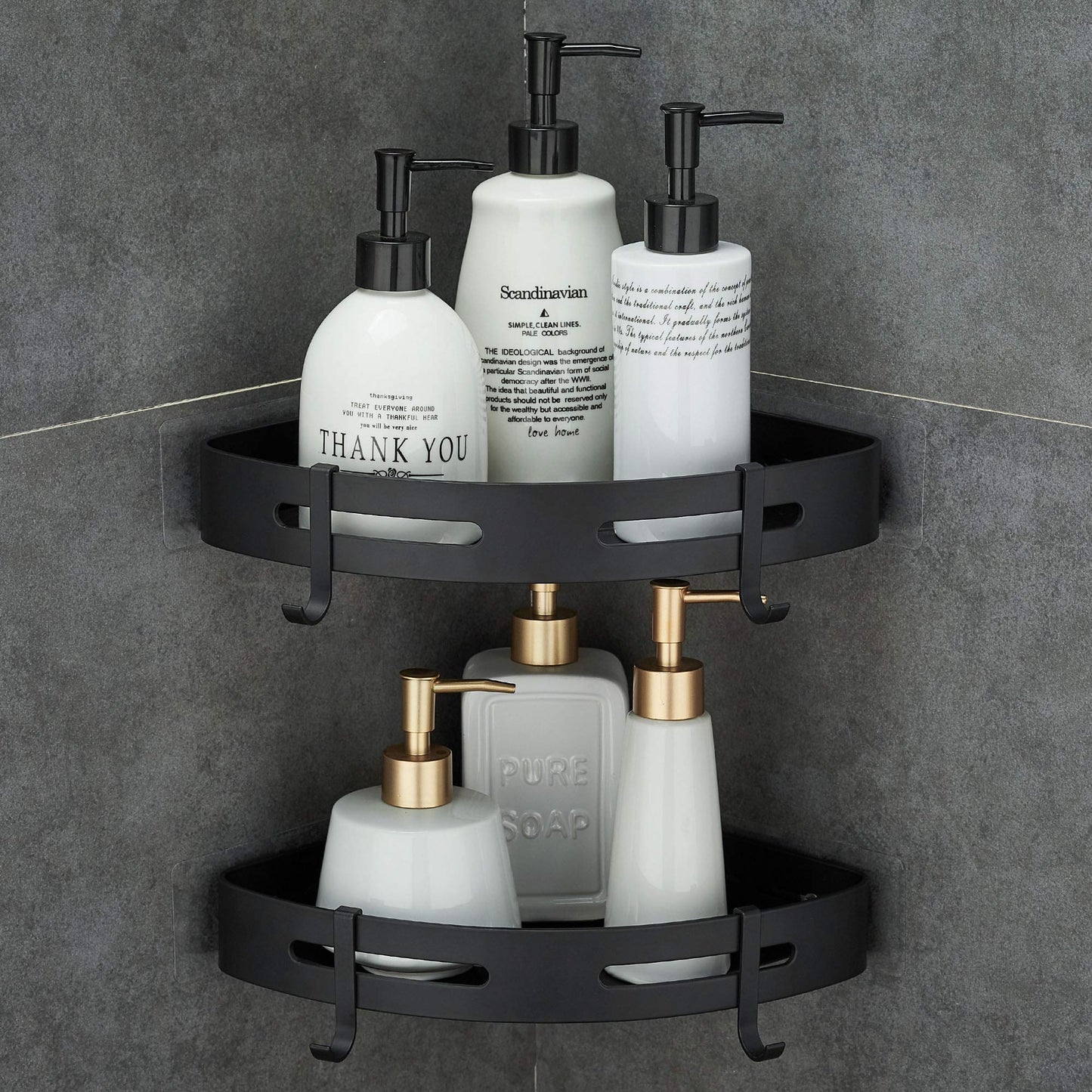 Hoomtaook Adhesive Corner Shelf Bathroom Shower Caddy Organizer for Kitchen Toilet No Drilling 2-Tier Bathroom Corner Shelves Shower Caddies