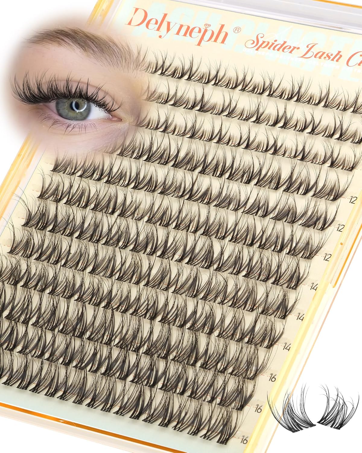 Natural Lash Clusters - Wispy Eyelash Extensions with Clear Band | C Curl, 10-16mm Individual Lashes