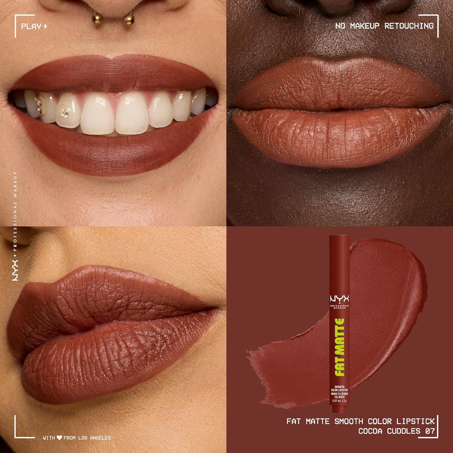 NYX Fat Matte Lipstick - Pigmented, Smoothing & Non-Drying Lip Crayon | Long-Lasting Vegan Makeup - Cocoa Cuddles (Red Brown)