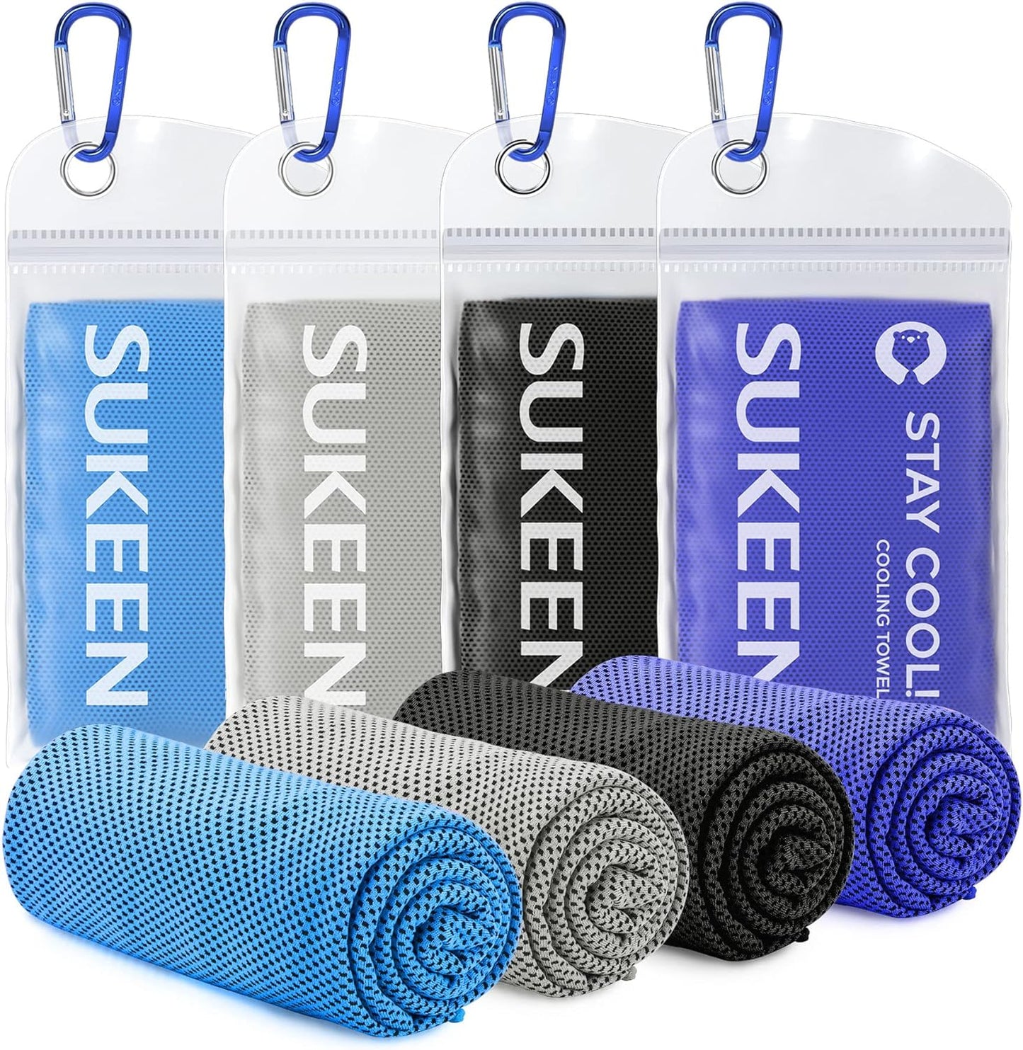 Sukeen Cooling Towels - 4 Pack Microfiber Ice Towels for Yoga, Sports, Gym | 40"x12" Soft & Breathable