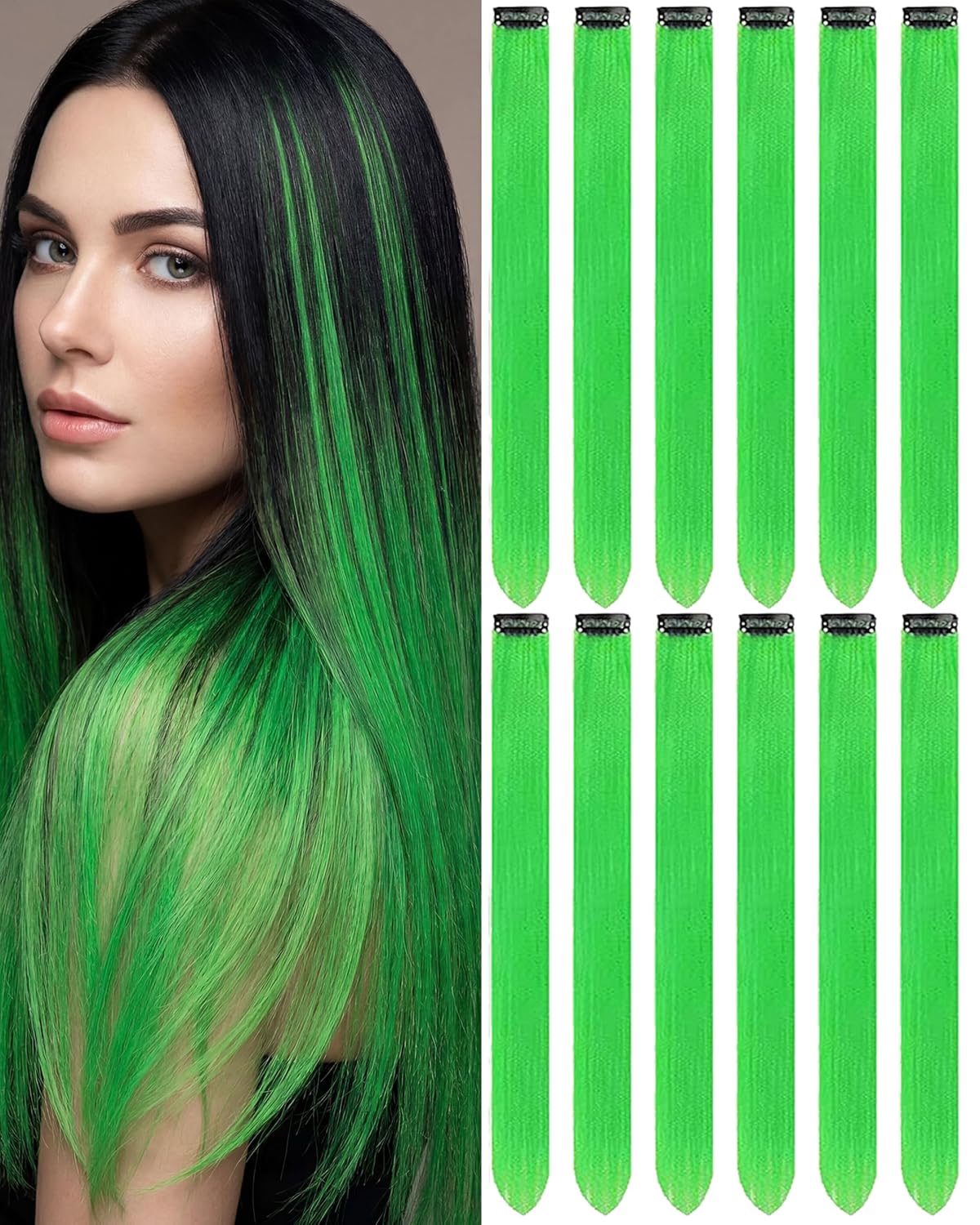Clip-In Black Hair Extensions - 22 Inch Long Synthetic Hairpieces for Women | Party Highlights