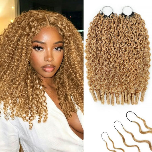 Honey Blonde Human Crochet Hair - 14 Inch Burmese Curly Extensions for Black Women | 120g Pre-Separated Bundles