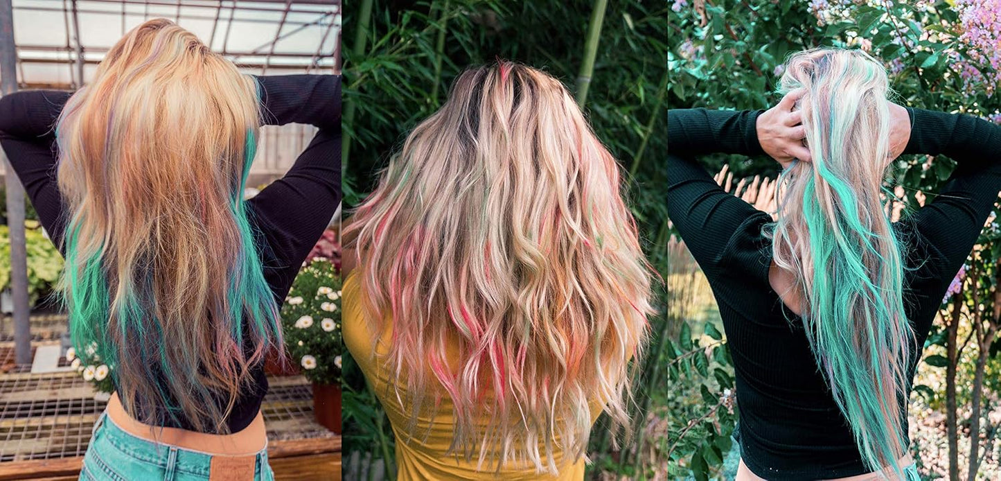 Temporary Hair Color Pens - 16 Vibrant Colors + 6 Glitter Shades | Creaseless Hair Ties Included