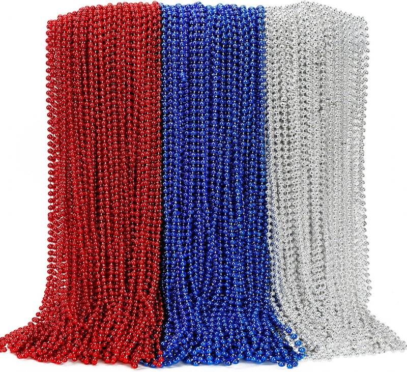 4th of July Accessories - 100PCS Patriotic Beads Necklace Set | Red, Blue & Silver Party Favors for Celebrations