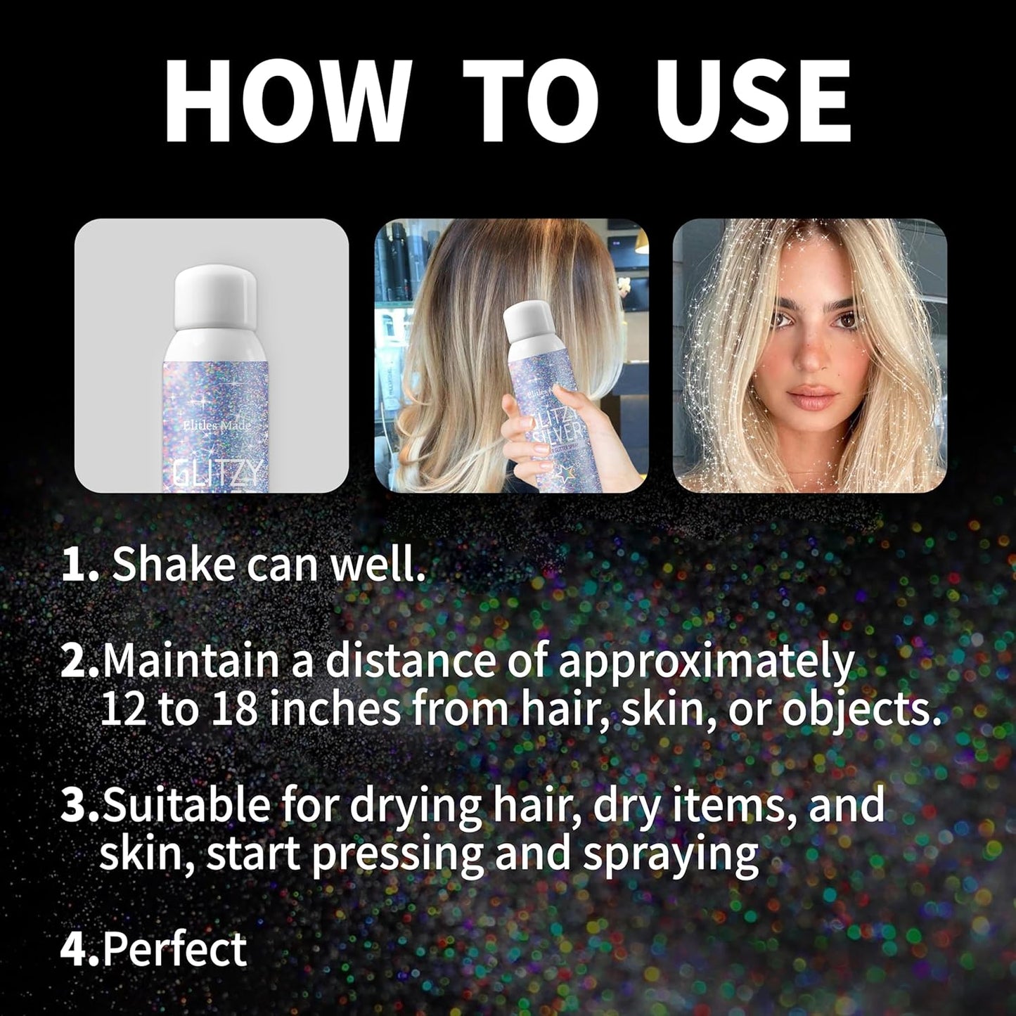 Hair Glitter Spray - Holographic Silver Body Glitter for Hair & Skin | 150ML Shimmering Festival Makeup