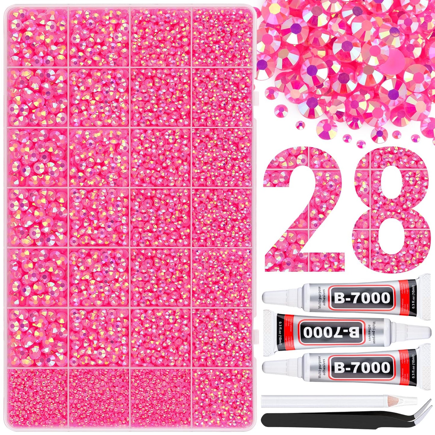 BELLEBOOST Jelly Rhinestones Bedazzling Kit - 45000 Pcs, 40 Colors, 3mm Flatback Gems for Crafting | Includes 3 Pcs B7000 Glue