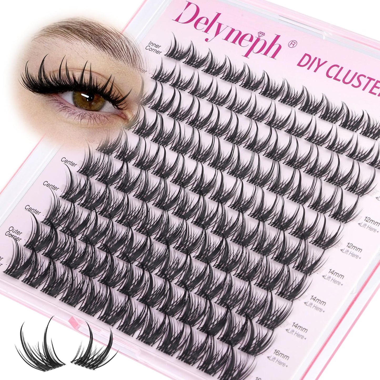 Natural Lash Clusters - Wispy Eyelash Extensions with Clear Band | C Curl, 10-16mm Individual Lashes