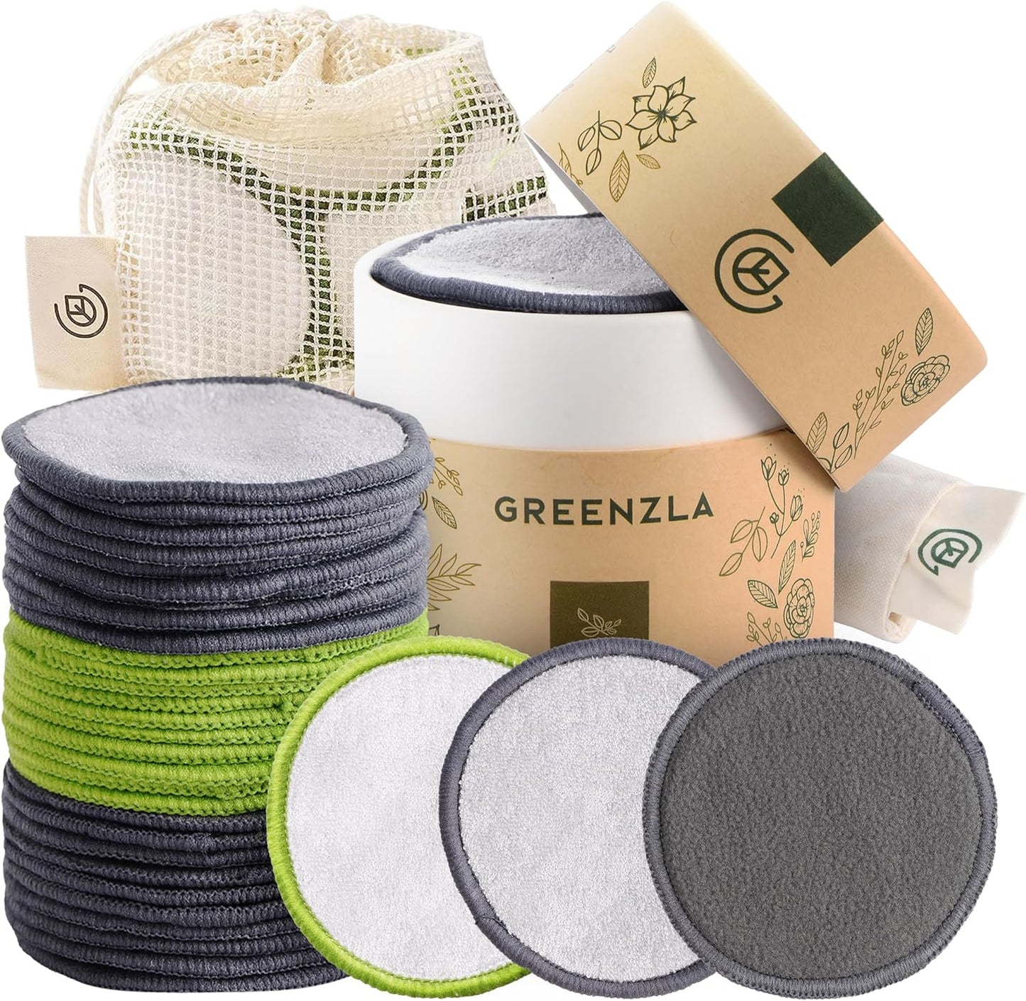 Reusable Makeup Remover Pads - 12 Pack Microfiber Cotton Rounds | Charcoal & Bamboo Terry for All Skin Types
