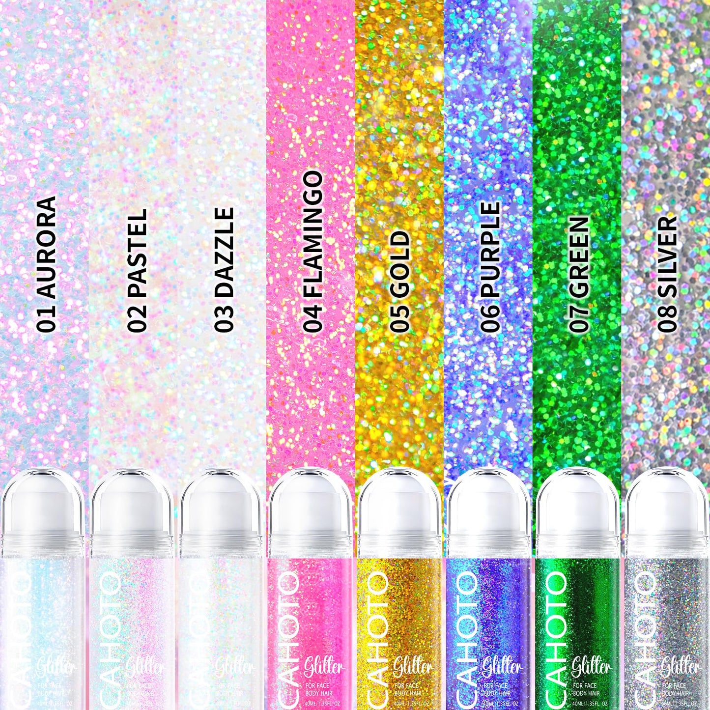 CAHOTO Dazzle Rolling Glitter for Face Body & Hair, Sparkling Holographic Shimmer, Roll-on Sequins for Singer Concert Rave Festival Halloween Party Carnival, 1.35fl.oz