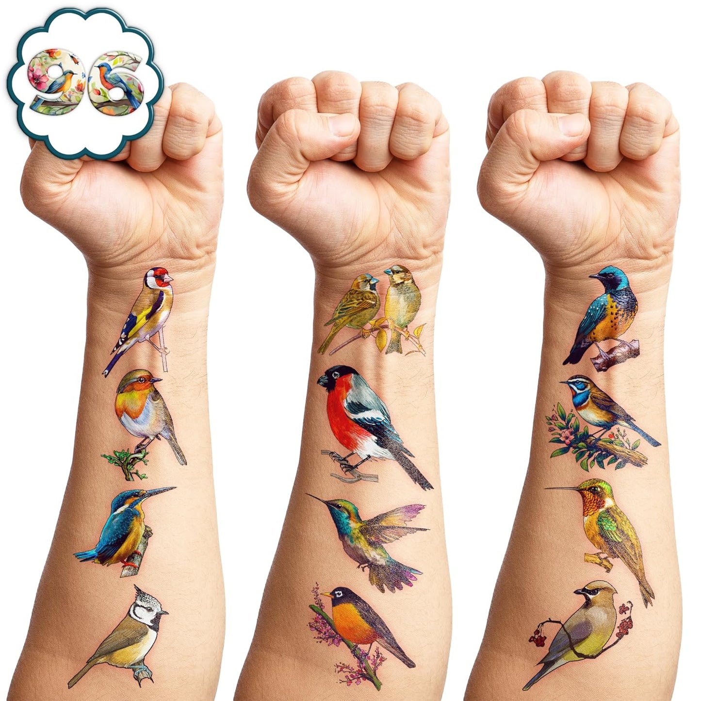 Small Rainforest Bird Temporary Tattoos - 96 PCS Birthday Party Favors | Hummingbird Decor for Kids