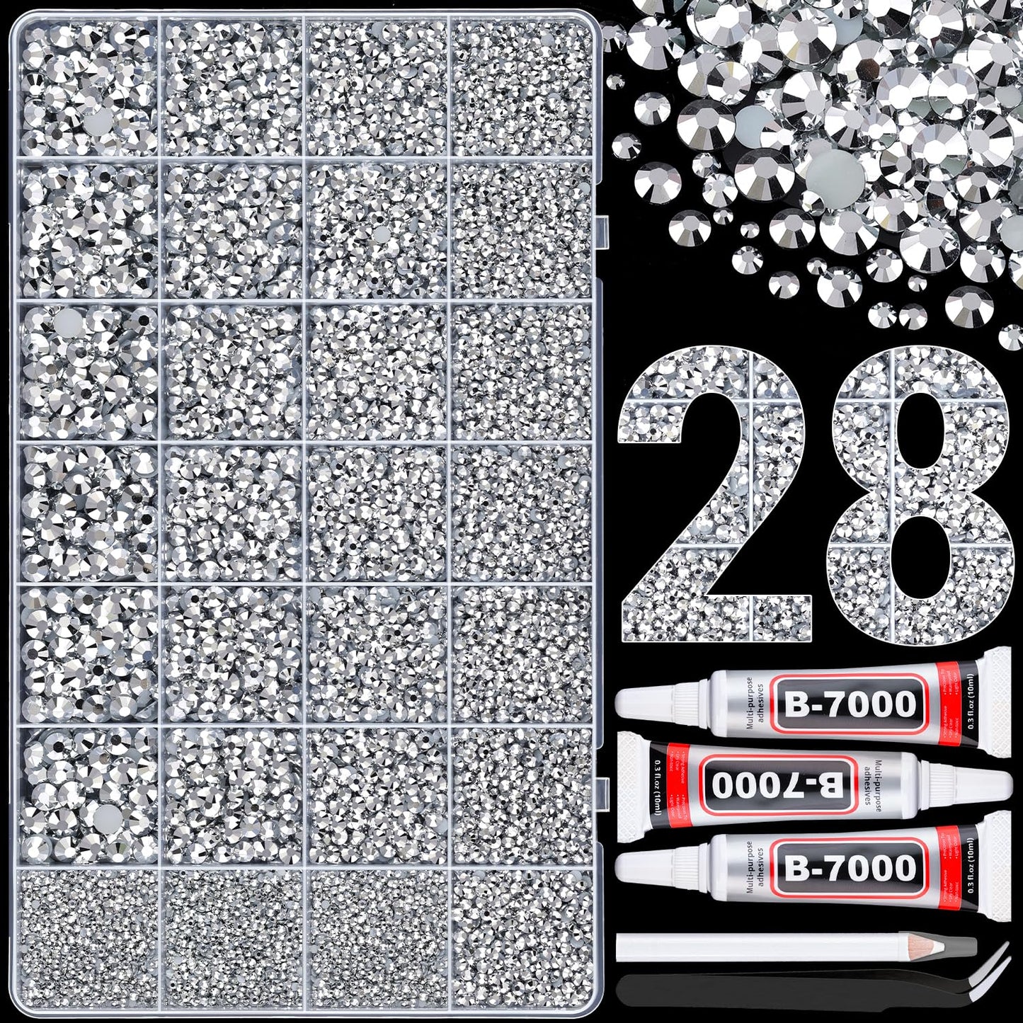 BELLEBOOST Jelly Rhinestones Bedazzling Kit - 45000 Pcs, 40 Colors, 3mm Flatback Gems for Crafting | Includes 3 Pcs B7000 Glue
