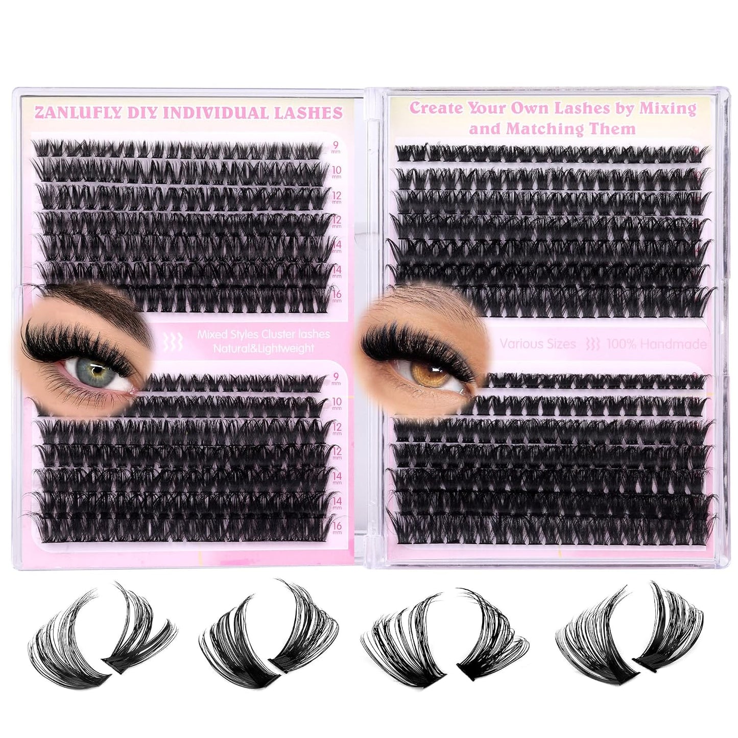 Self-Adhesive Eyelash Clusters - Natural Wispy C-Curl Pre-Glued Lashes | 10-16MM Individual Extensions