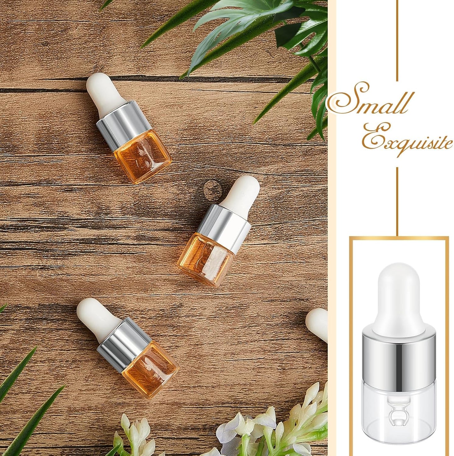 Mini Glass Oil Dropper Bottles - 100 Pcs 1 ml Clear Essential Sample Containers | Travel-Friendly Perfume Vials with Caps