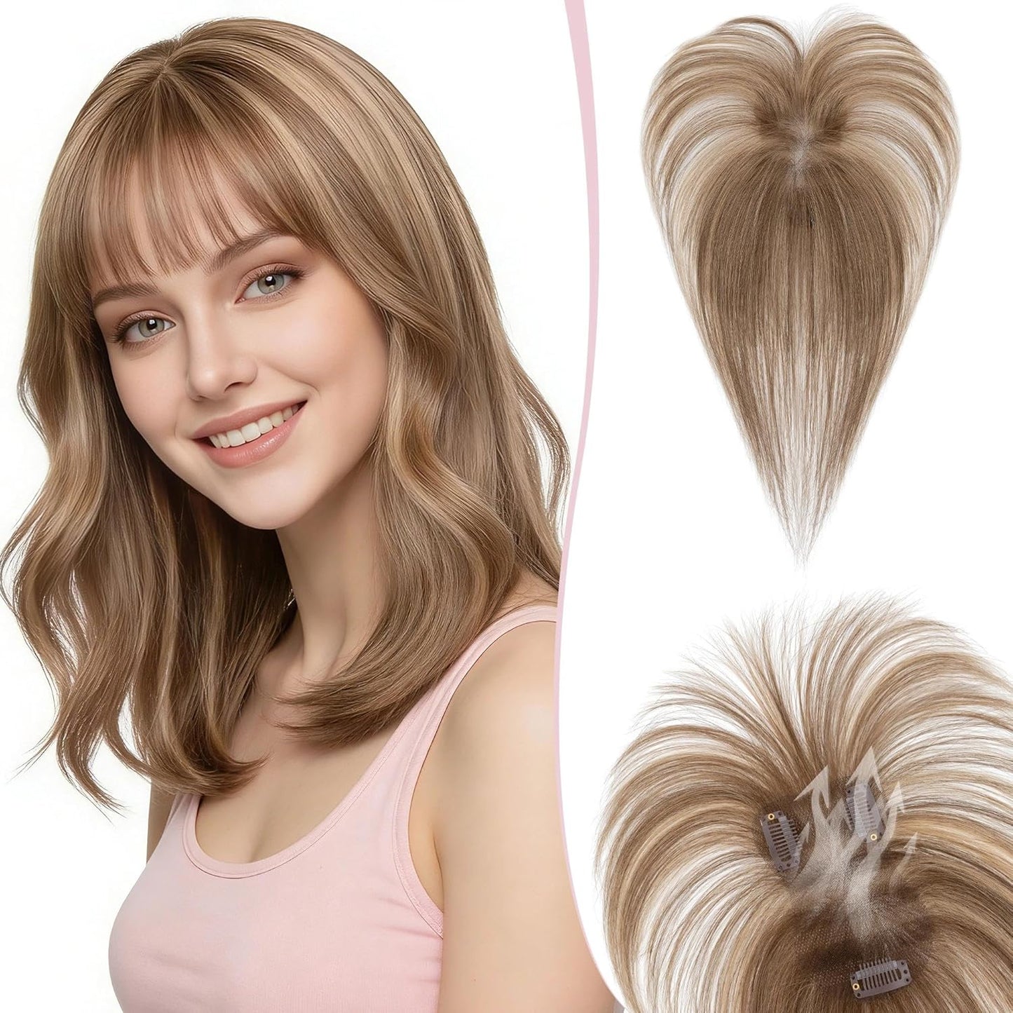 Real Human Hair Toppers for Women - Hand-Tied Clip-In Hairpieces with Side Bangs | 11-Inch Dark Brown
