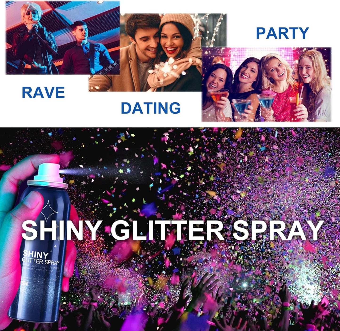 Body Glitter Spray - Long-Lasting Shimmer for Hair & Body | Festival & Rave Makeup, 2.11 Fl Oz