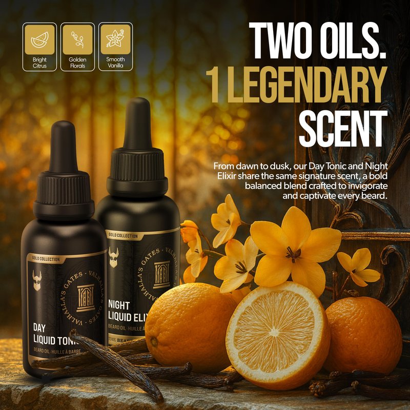 The Beard Struggle Tonic + Elixir Beard Oil Bundle - Gold Collection - Grooming Beard Oil - Softens, Moisturizers, and Strengthens Beard Growth - Pack of 2, Valhalla's Gates