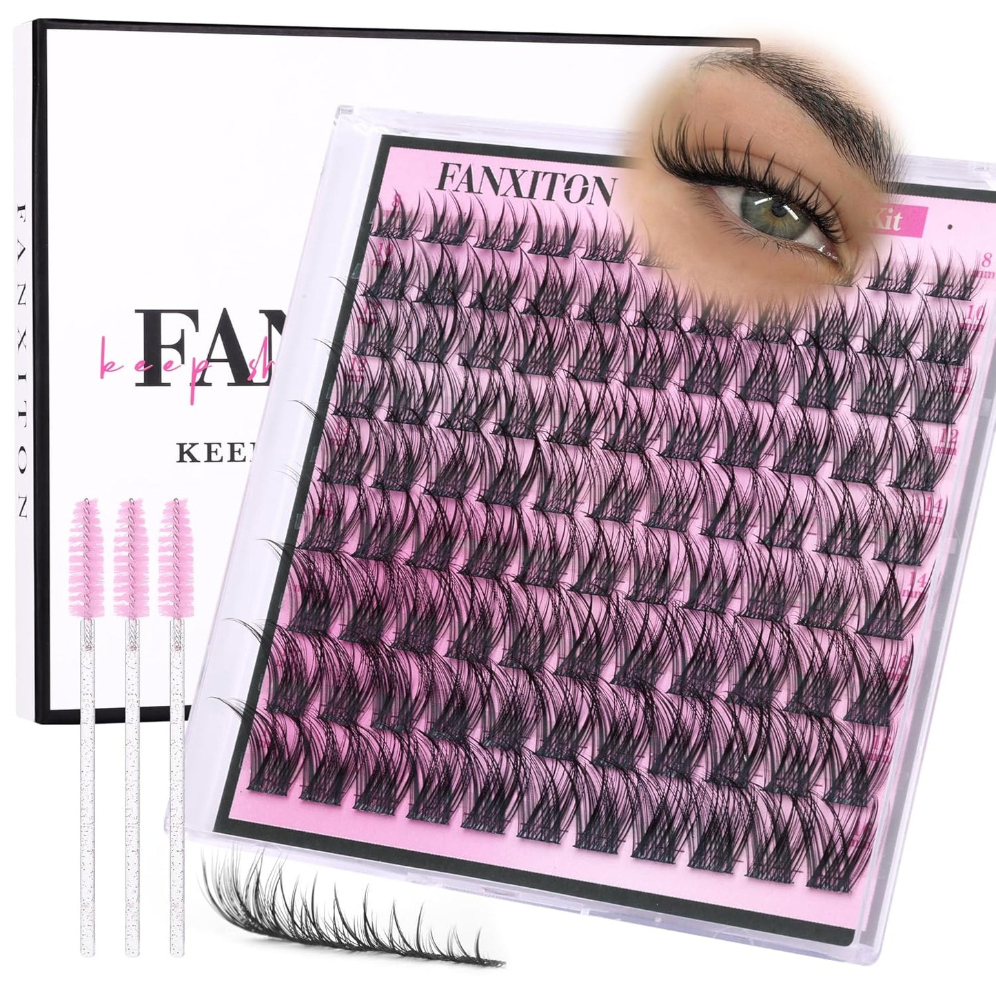 DIY Eyelash Extension Kit - Thick Volume 40D & 50D Cluster Lashes | 280 Pieces with Bond & Tweezers