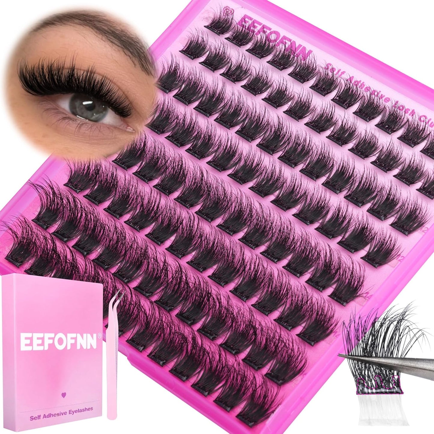 Self Adhesive Eyelashes - Fluffy Wispy Lash Clusters | Pre-Glued 10-16mm DIY Extension Kit with Tweezers