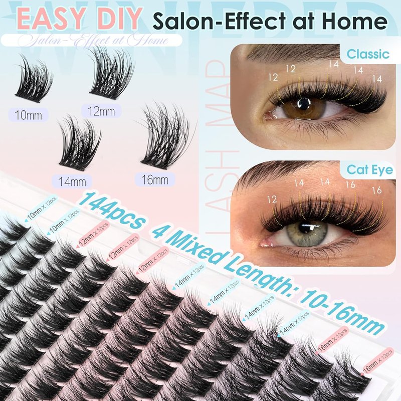 Natural Eyelash Clusters - Wispy Fluffy Light Volume Lash Extensions | DIY 10-16mm Thin Band