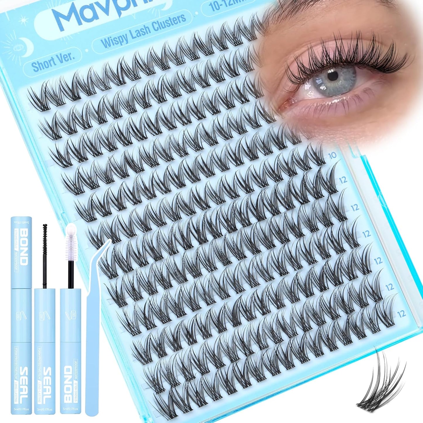 Natural Cluster Eyelash Extensions - Short Lash Clusters 8-10-12MM | CC-Curly Wispy Individual Lashes, 144 Pcs