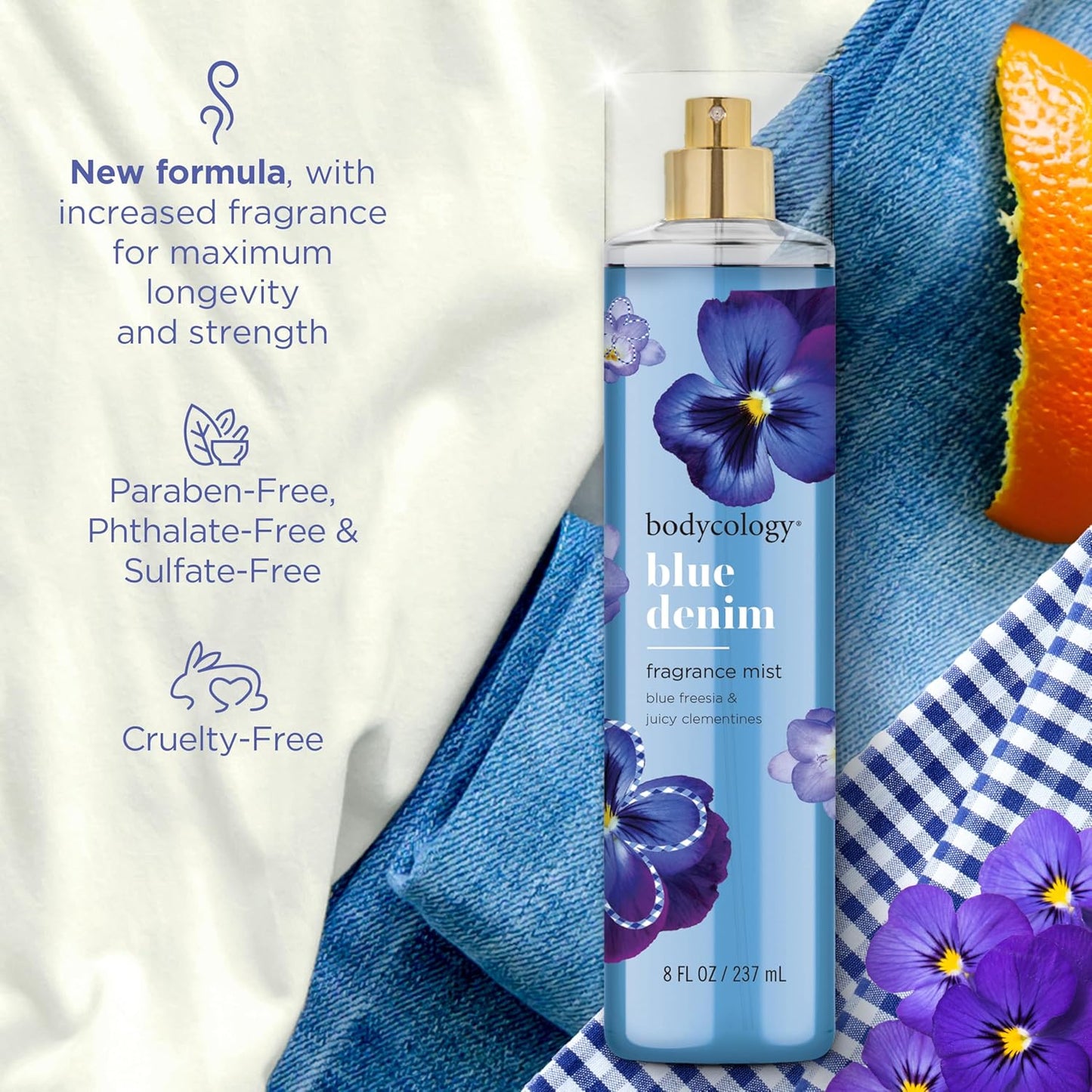 Bodycology Body Mist - Long-Lasting Fragrance in Blue Denim | 8 Fl Oz