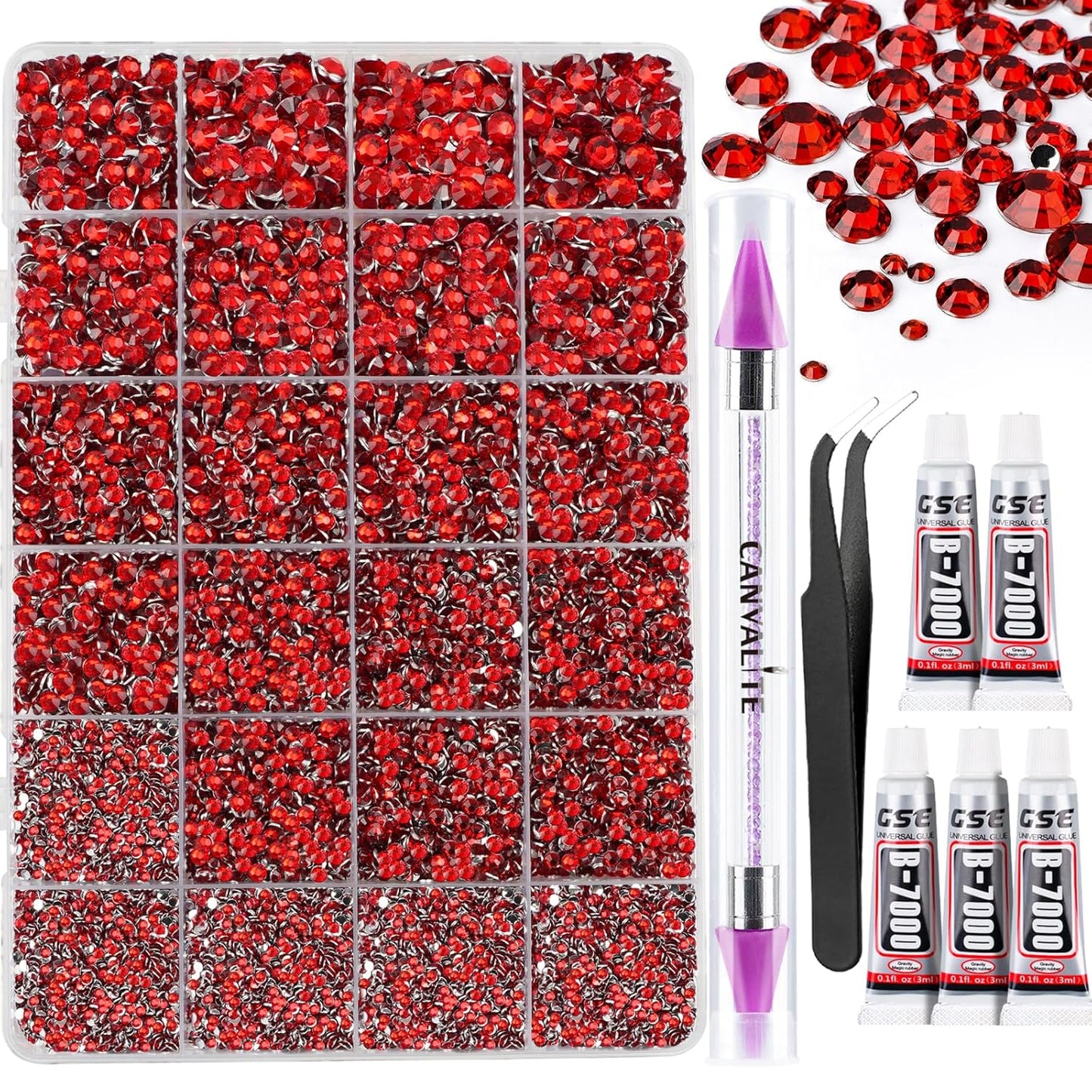 Canvalite 35000Pcs Multicolor Flatback Rhinestones - 3mm Bedazzling Kit with Glue & Tools for Crafting