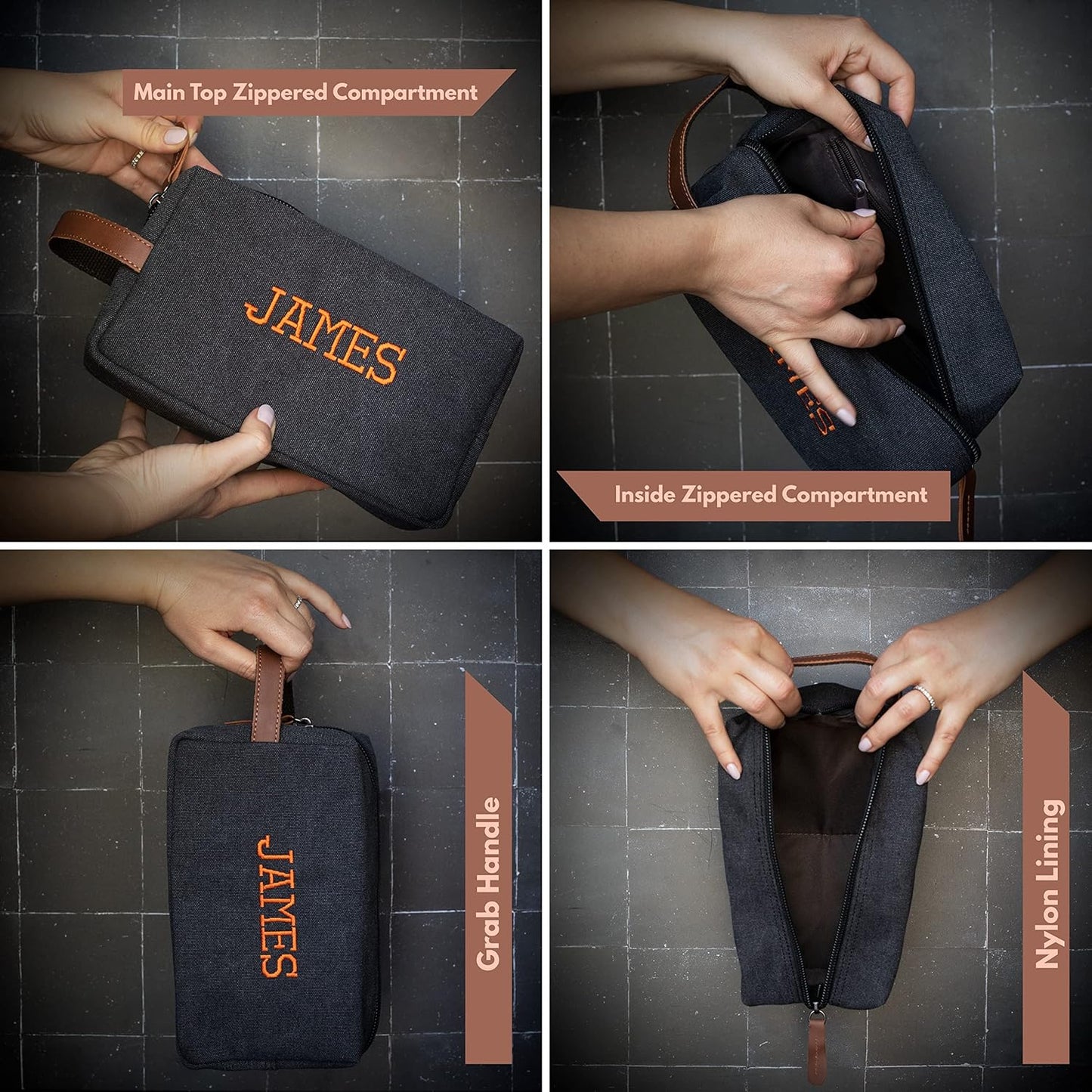 Personalized Toiletry Bag for Men - Handcrafted Embroidered Design | 5 Canvas & 8 Thread Color Options