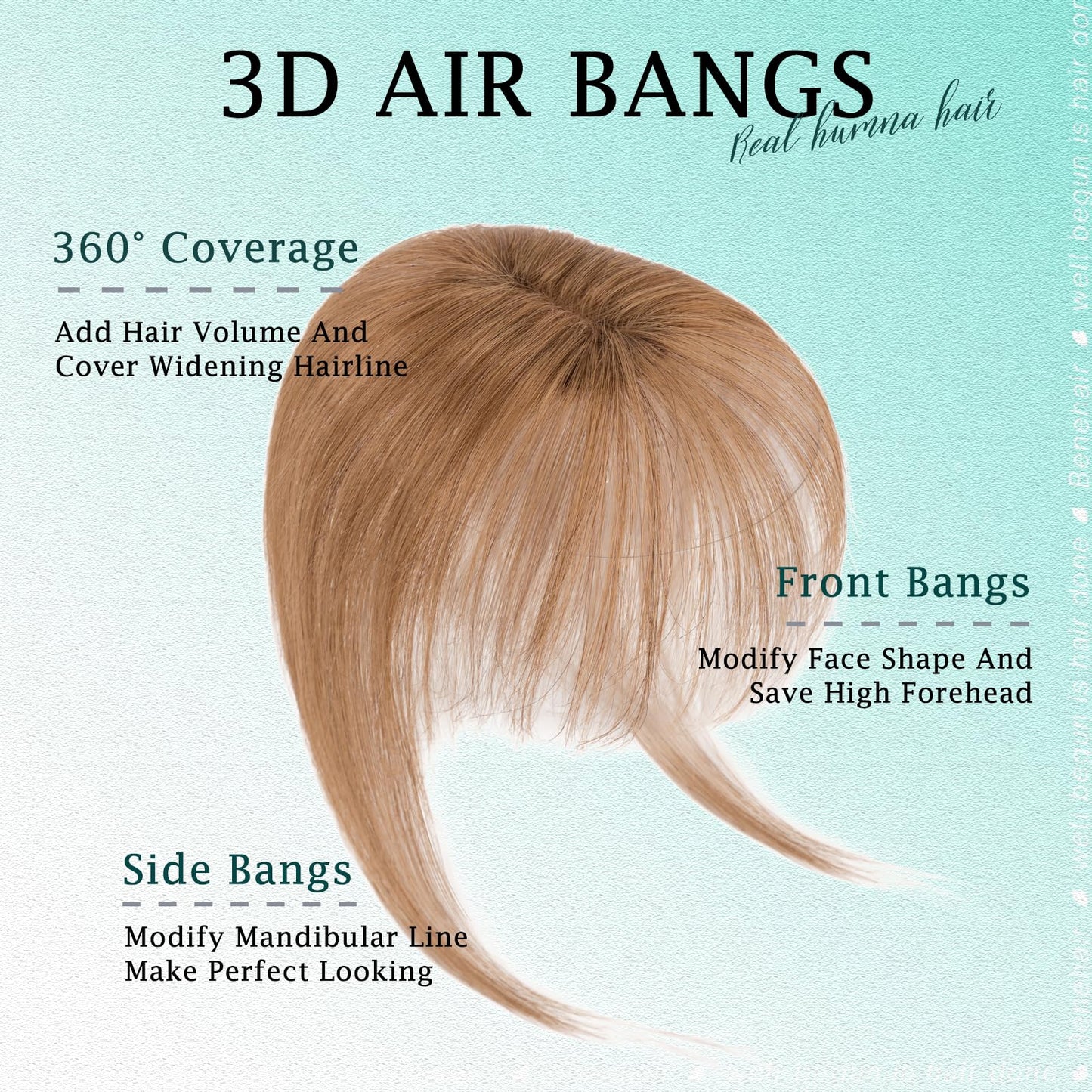 Benehair Clip on Bangs Real Human Hair with 360° Full Coverage, 3D Air Bangs for Daily Wear, Wispy Bang Natural Seamless Fit for Women French Bang Light Brown #06