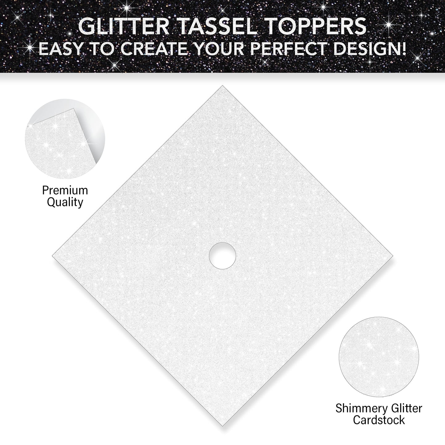Glitter Heavyweight Premium Construction Paper for Grad Caps, 5 Sheets, DIY Grad Cap Decorations (White)