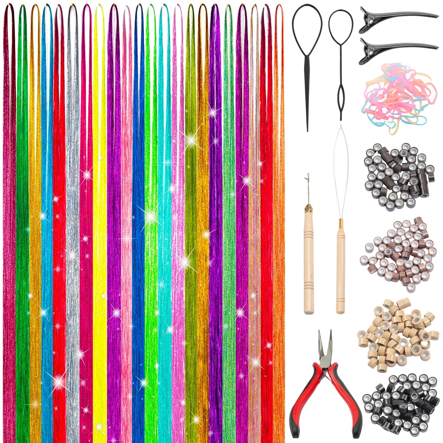 XSASLYET Hair Tinsel, 22 Colors Hair Tinsel Kit for Girls, 8800 Strands