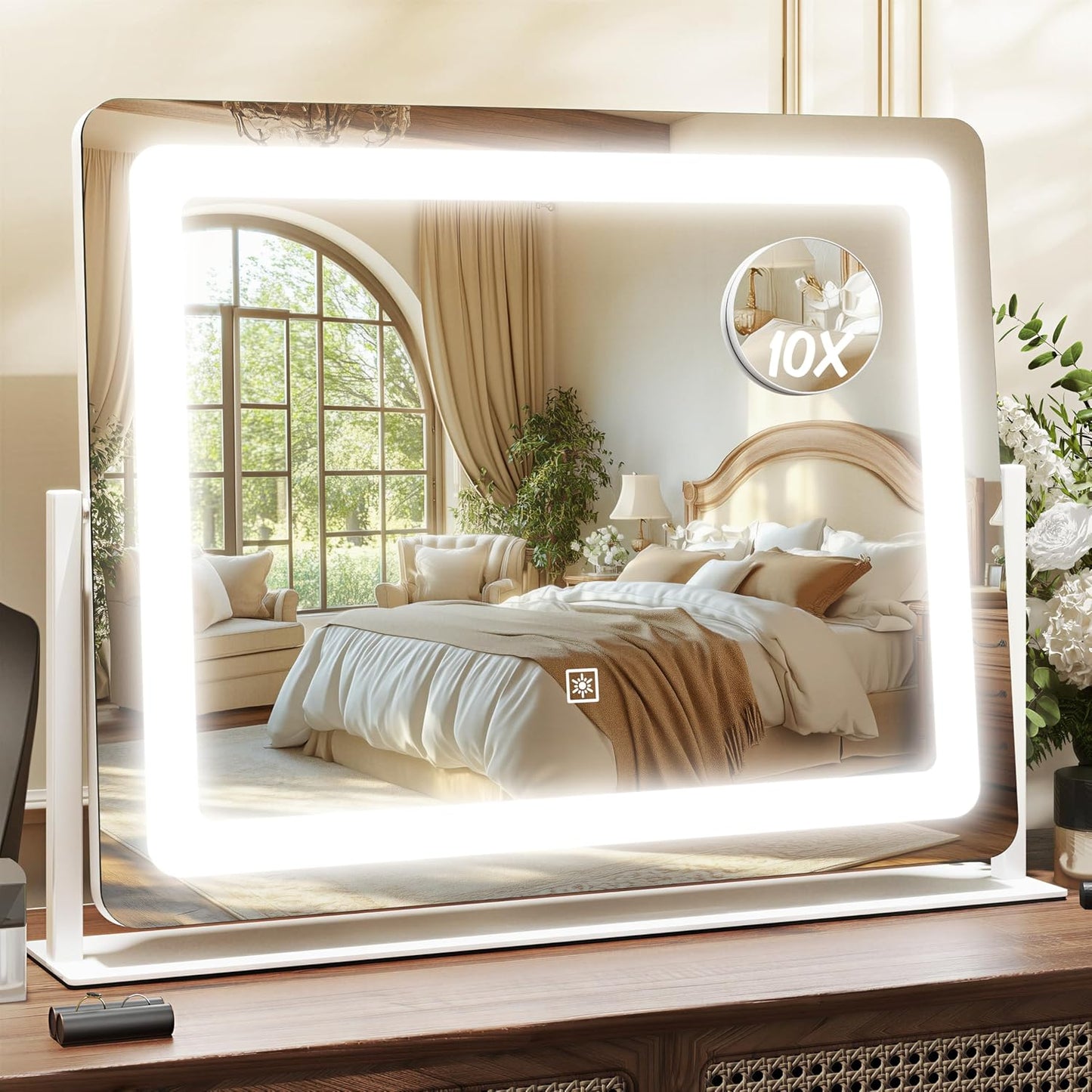LED Vanity Mirror with Lights - 17" x 22" Lighted Makeup Mirror with 10X Magnification | 3 Color Modes & Dimmable, White